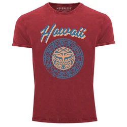 Neverless Print-Shirt Herren T-Shirt Hawaii Tattoo Tribal Maui Ethno Style Rot/Dunkelrot/Bordeaux