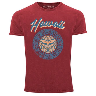 Neverless Print-Shirt Herren T-Shirt Hawaii Tattoo Tribal Maui Ethno Style Rot/Dunkelrot/Bordeaux