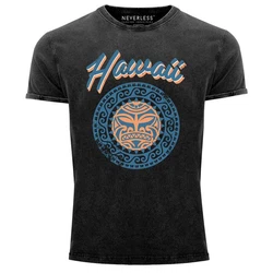 Neverless Print-Shirt Herren T-Shirt Hawaii Tattoo Tribal Maui Ethno Style Blau/Gelb/Dunkelblau