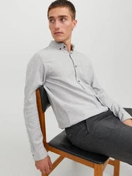 JACK & JONES Hemd 'JJEClassic' Grau/Hellgrau
