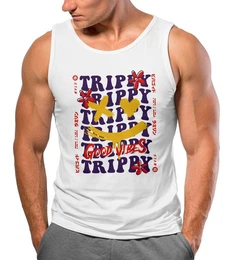 Tanktop Herren Tank-Top Drip Face Smile Good Vibes Herz Blumen Collage mit Print