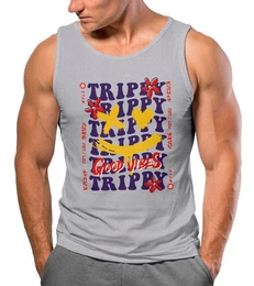 Tanktop Herren Tank-Top Drip Face Smile Good Vibes Herz Blumen Collage mit Print