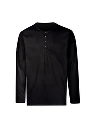 Trigema Longsleeve Langarmshirt mit Knopfleiste schwarz