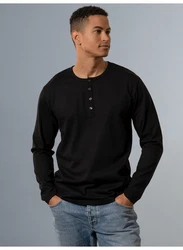 Trigema Longsleeve Langarmshirt mit Knopfleiste schwarz