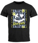 Neverless Print-Shirt Herren T-Shirt Drip Face Print Smile Good Vibes Herz Blumen Collage Grau/Lila/Braun/Grün/Dunkelgrau