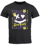 Neverless Print-Shirt Herren T-Shirt Drip Face Print Smile Good Vibes Herz Blumen Collage Dunkelblau/Lila