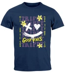 Neverless Print-Shirt Herren T-Shirt Drip Face Print Smile Good Vibes Herz Blumen Collage Dunkelblau/Lila/Blau