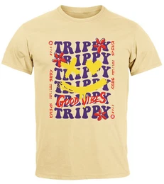 Print-Shirt Herren T-Shirt Drip Face Print Smile Good Vibes Herz Blumen Collage mit Print