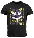 Neverless Print-Shirt Herren T-Shirt Drip Face Print Smile Good Vibes Herz Blumen Collage Dunkelblau/Lila