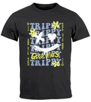 Neverless Print-Shirt Herren T-Shirt Drip Face Print Smile Good Vibes Herz Blumen Collage Grau/Dunkelgrau/Lila/Grün