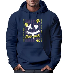 Neverless Hoodie Drip Face Smile Good Vibes Herz Blumen Collage Fashion Dunkelblau/Weiß/Blau