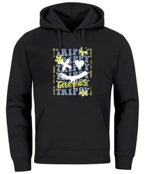 Neverless Hoodie Drip Face Smile Good Vibes Herz Blumen Collage Fashion Dunkelblau/Schwarz/Dunkelgrau