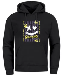Neverless Hoodie Drip Face Smile Good Vibes Herz Blumen Collage Fashion Schwarz/Weiß/Rot/Grau