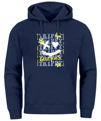 Neverless Hoodie Drip Face Smile Good Vibes Herz Blumen Collage Fashion Dunkelblau/Blau