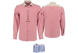 German Wear Trachtenhemd O73 Langarm Slimfit Rot/Dunkelrot/Bordeaux/Rosa