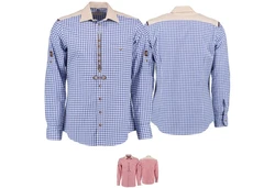 German Wear Trachtenhemd O73 Langarm Slimfit Dunkelblau/Hellblau/Blau