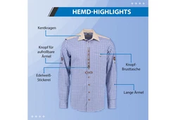 German Wear Trachtenhemd O73 Langarm Slimfit Dunkelblau/Hellblau/Blau