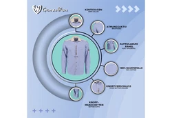 German Wear Trachtenhemd O73 Langarm Slimfit Dunkelblau/Hellblau/Blau
