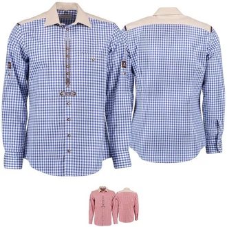 German Wear Trachtenhemd O73 Langarm Slimfit Dunkelblau/Hellblau/Blau