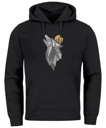 Neverless Hoodie Herren Wolf Print Schwarz/Grau/Dunkelgrau