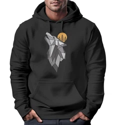 Neverless Hoodie Herren Wolf Print Schwarz/Grau/Dunkelgrau