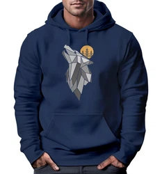 Neverless Hoodie Herren Wolf Print Blau/Dunkelblau/Hellblau