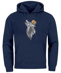 Neverless Hoodie Herren Wolf Print Blau/Dunkelblau/Hellblau