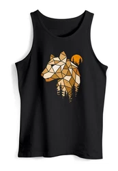Neverless Tanktop Herren Fashion Polygon Print Luchs Wald Tiere Outdoor Motiv Beige
