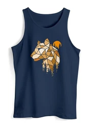 Neverless Tanktop Herren Fashion Polygon Print Luchs Wald Tiere Outdoor Motiv Beige/Dunkelblau