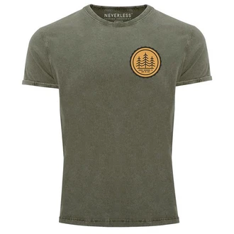 Neverless Print-Shirt Herren Vintage Shirt Wald Bäume Logo Badge Naturliebhaber Outdoor mit Print Neverless Print-Shirt Herren Vintage Shirt Wald Bäume Logo Badge Naturliebhaber Outdoor mit Print