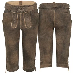 Trachtenlederhose 134-D Brunold/Caribo Herren Trachtenhose Lederhose Knielang Grtel Ziegenvelour bestickt