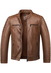 Amaci&Sons Lederjacke Ventura Biker Jacke Braun/Dunkelbraun/Beige