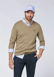 Polo Sylt Strickpullover mit V-Neck und Stickerei 