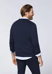 Polo Sylt Strickpullover mit V-Neck und Stickerei Dunkelblau/Blau