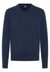 Polo Sylt Strickpullover mit V-Neck und Stickerei Dunkelblau/Blau