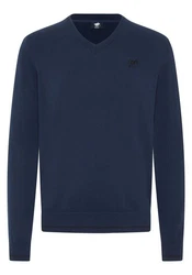 Polo Sylt Strickpullover mit V-Neck und Stickerei Dunkelblau/Blau
