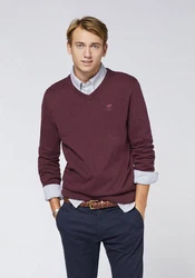 Polo Sylt Strickpullover mit V-Neck und Stickerei 