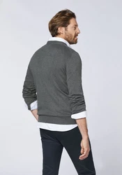 Polo Sylt Strickpullover mit V-Neck und Stickerei Dunkelgrau/Grau/Hellgrau