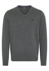 Polo Sylt Strickpullover mit V-Neck und Stickerei Dunkelgrau/Grau/Hellgrau