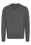 Polo Sylt Strickpullover mit V-Neck und Stickerei Dunkelgrau/Grau/Hellgrau