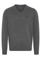 Polo Sylt Strickpullover mit V-Neck und Stickerei Dunkelgrau/Grau/Hellgrau