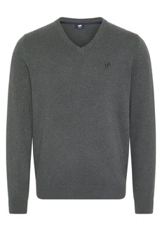 Polo Sylt Strickpullover mit V-Neck und Stickerei Dunkelgrau/Grau/Hellgrau