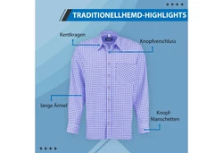 German Wear Trachtenhemd GW1217 Hellblau/Rosa/Dunkelblau/Lila