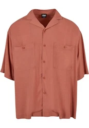 URBAN CLASSICS Herren Oversized Resort Shirt Rot/Braun/Orange/Dunkelrot