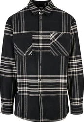 URBAN CLASSICS Langarmhemd Herren Long Oversized Checked Summit Shirt Schwarz/Beige/Gelb