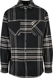 URBAN CLASSICS Langarmhemd Herren Long Oversized Checked Summit Shirt Schwarz/Beige/Gelb