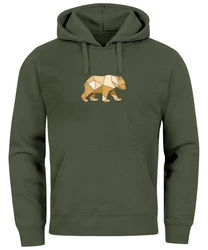 Neverless Hoodie Herren mit Print Grafik Outdoor Polygon Motive Dunkelgrün/Braun