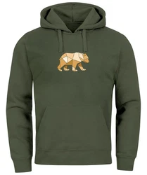 Neverless Hoodie Herren mit Print Grafik Outdoor Polygon Motive Dunkelgrün/Braun