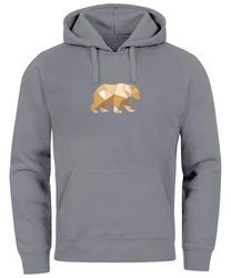 Neverless Hoodie Herren mit Print Grafik Outdoor Polygon Motive Braun/Grau/Hellgrau/Dunkelgrau