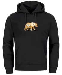Neverless Hoodie Herren mit Print Grafik Outdoor Polygon Motive Braun/Schwarz